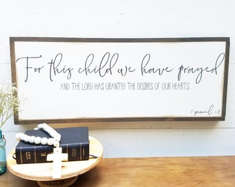 For This Child We Have Prayed Wall Art | 1 Samuel 1:27 | Baby Shower Gift | I Have Prayed | Nursery Scripture Sign | Childrens Room Decor