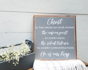 Christ Is The Head Of Our Home Wooden Sign | Kitchen Decor | Housewarming Gift |  Dining Room Sign | Family Rules | Religious Wall Art
