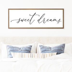 Sweet Dreams Wood Sign, Master Bedroom Wall Art, Above Bed Art, Wall Decor For Master, Wood Framed Wall Decor, Farmhouse Decor