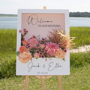 Custom Polaroid Style Flower Box Welcome Sign, Personalized Event Welcome Sign, Wedding Welcome Flower Box Sign, Floral Wedding Sign Decor