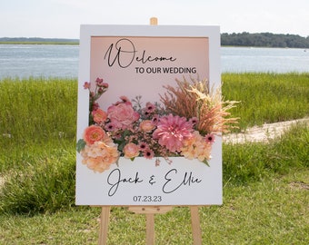 CustoM Flower Box Welcome Sign, Personalized Event Welcome Sign, Wedding Welcome Flower Box Sign, Floral Wedding Sign Decor, Floral Welcome