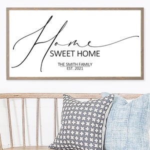 Personalized Home Sweet Home Sign, Family Established Sign, Custom Last Name Wall Art, Wood Framed Sign, Farmhouse Family Sign, Entryway Art