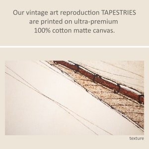 May include: Close-up of the texture of a tapestry, showing the woven fabric with a brown and white pattern. The tapestry is made of 100% cotton matte canvas.