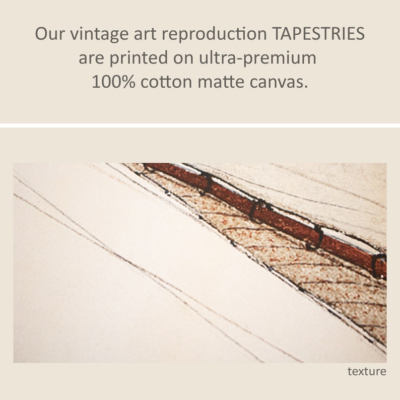 May include: Close-up of the texture of a tapestry, showing the woven fabric with a brown and white pattern. The tapestry is made of 100% cotton matte canvas.