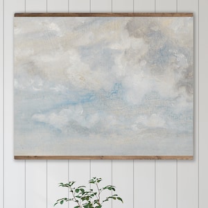 Vintage Abstract Cloud Wall Tapestry, Muted Cloud Wall Hanging, Vintage Sky Abstract Painting Print, Oversized Vintage Cloud Painting Canvas