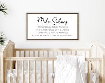 Jestem jego drewnianym znakiem, Jestem córką króla Sztuka ścienna, Spersonalizowana sztuka dla dziewcząt w pokoju dziecięcym, Niestandardowy znak z imieniem dla dziewczynki, Sztuka ścienna nad łóżeczkiem