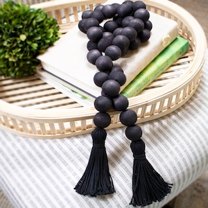 Wooden Bead Garland Black, XL Chunky Bead Garland With Tassels ...