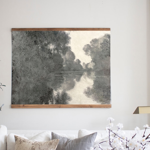 Large Vintage Wall Hanging, Black and White Abstract Landscape Tapestry, Extra Large Wall Decor, Hanging Moody Canvas, XL Tapestry Wall Art