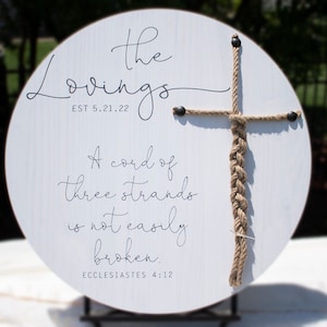 A Cord Of Three Strands Round Braided Cross Sign, Personalized Unity Ceremony Sign With Cord Cross, Eccl 4:9-12 Scripture, Wedding Sign