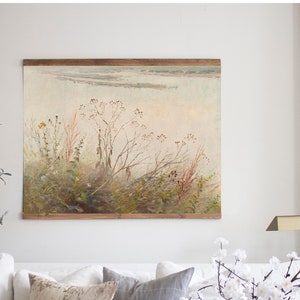 Großer Vintage Botanischer Wandteppich, Wildblumen Leinwand Wandbehang, XL Landschaft Kunst, Vintage Wildblumen gerahmte Wand Leinwand, botanischer Druck