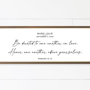 Custom Wedding Bible Verse Sign, Be Devoted To One Another Sign, Wedding Scripture Art, Romans 12:10, Personalized Wedding Present