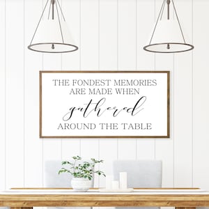 The Fondest Memories Are Made When Gathered Around The Table Sign|Farmhouse Decor|Kitchen Wall Art|Thanksgiving Art|Dining Room Hanging Sign