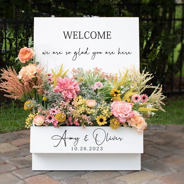 Custom Flower Box Welcome Sign For Events, Wedding Welcome Sign With Flower Box, Unique Personalized Wedding Decor, Elegant Wedding Display