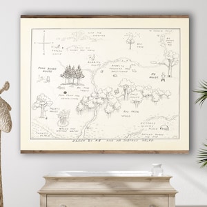 100 Acre Woods Map Tapisserie, Winnie The Pooh Classic Wandkunst, Gender Neutral Kinderzimmer hängende Wanddekoration, großes Vintage Kinderzimmer Wandbehang