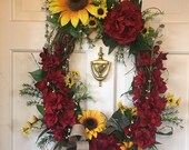 Sunflower Grapevine Wreath-Front Door Wreath-Summer Wreath-Spring Wreath for Front Door-Peony Wreath. Spring Door Decor. Summer Door Wreath