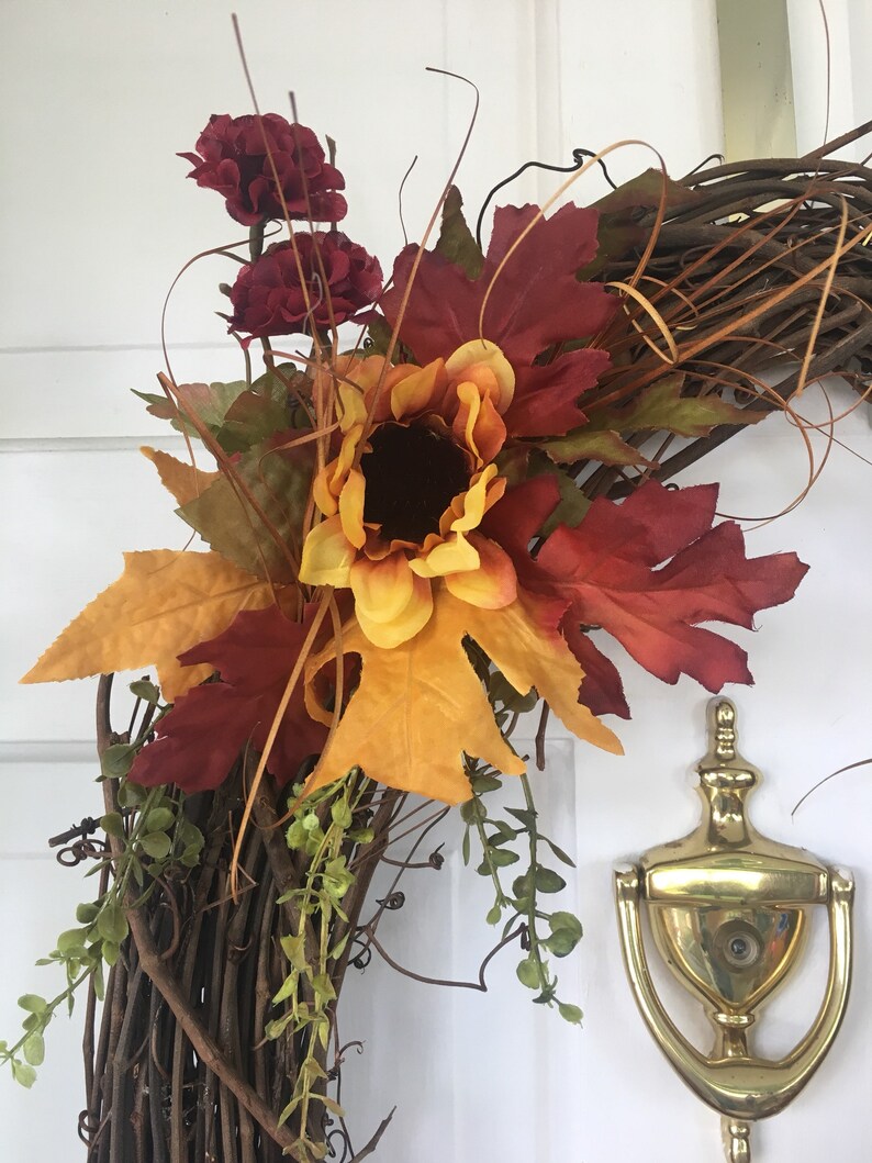 Sunflower Wreath Fall Decor Home Decor Fall Wreath Pumpkin Decor Autumn Grapevine Wreath Door Wreath Sunflower Decor Pumpkin Wreath