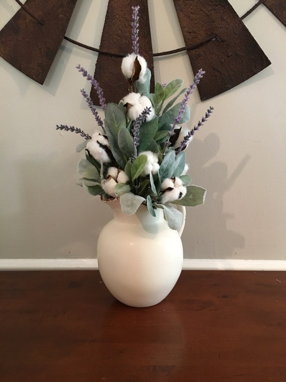 Lavender and Lambs Ear Pitcher Centerpiece White Flower - Etsy