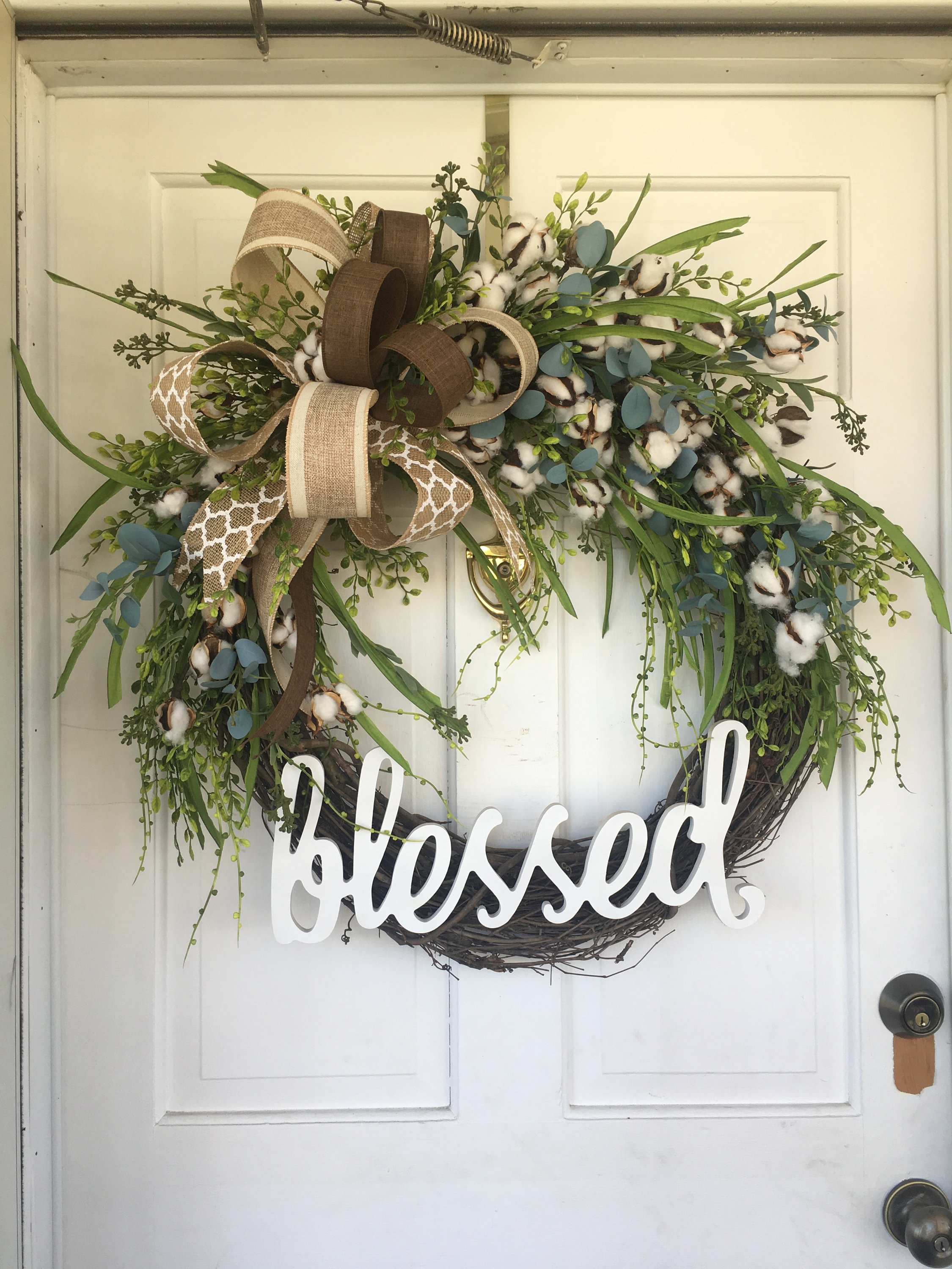 715S21 Summer Wreath Front Door Wreath. Cotton Wreath