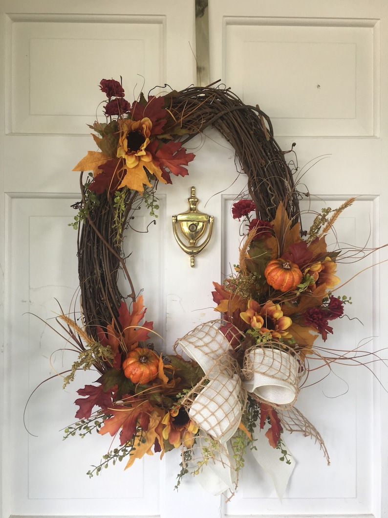 Sunflower Wreath Fall Decor Home Decor Fall Wreath Pumpkin Decor Autumn Grapevine Wreath Door Wreath Sunflower Decor Pumpkin Wreath
