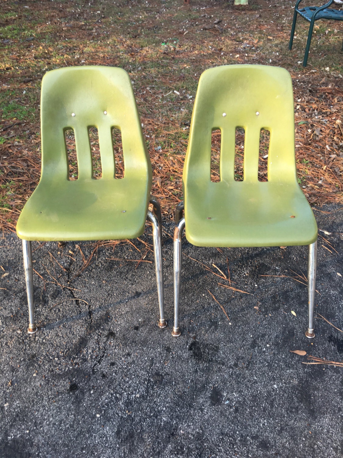Vintage Virco Green chairs plastic and chrome school Etsy
