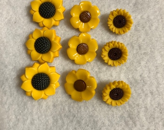 Colorful Flowers Fall Flowers Set of 6 Sunflower Shank Buttons Fall