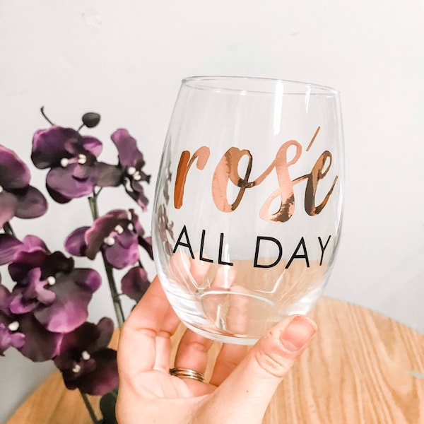 Rose All Day Wine Tumbler or Wine Glass, Insulated Stainless Steel Tumbler, Birthday Gift, Bridesmaid Kit Gift, Bachelorette Party Gift