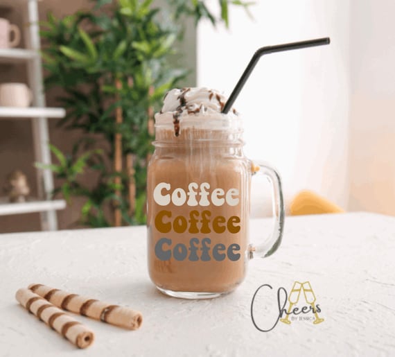 Coffee, Iced Coffee Glass,aesthetic Glass, Mason Jar Mug, Iced