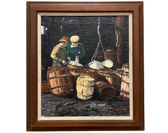1977 Prohibition Whiskey Bourbon Distillery Original D.S. Trisko Oil Canvas Painting Framed (18X20)