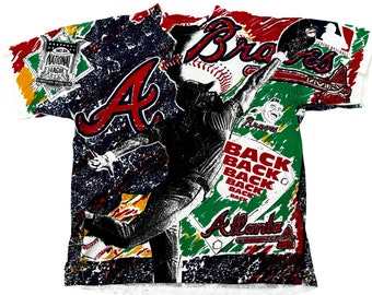 90s Atlanta Braves Splash All Over Print T-Shirt (XL)