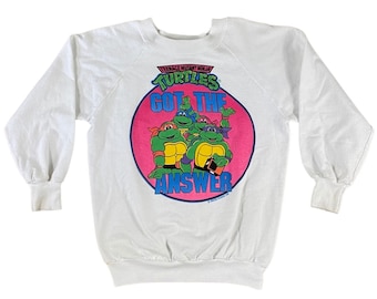 1990 TMNT Teenage Mutant Ninja Turtles "Got The Answer" Youth Kids Sweatshirt (YL)