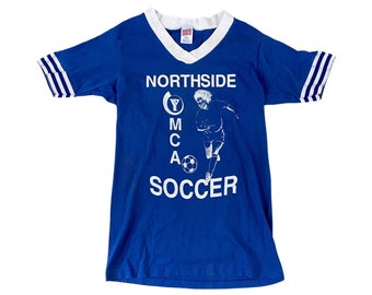 90s Northside YMCA Soccer Jersey 3 Stripes V-Neck T-shirt (S)