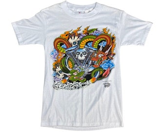 1989 Dragon Motorcycle Engine Tattoo J.D. Crowe Official Tattoo Brand T-Shirt (M)