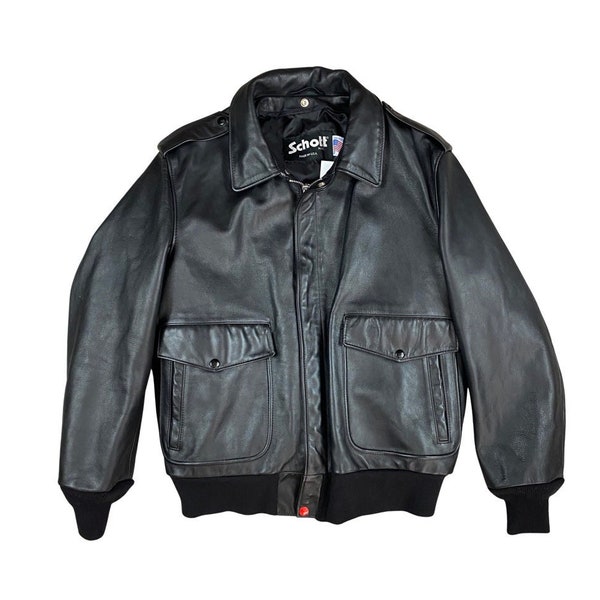 2004 Schott NYC 184SM A-2 Naked Cowhide Leather Flight / Bomber Jacket (42)