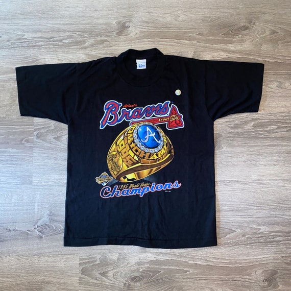 Vintage Atlanta Braves 1995 World Series Champions T Shirt White Size Large