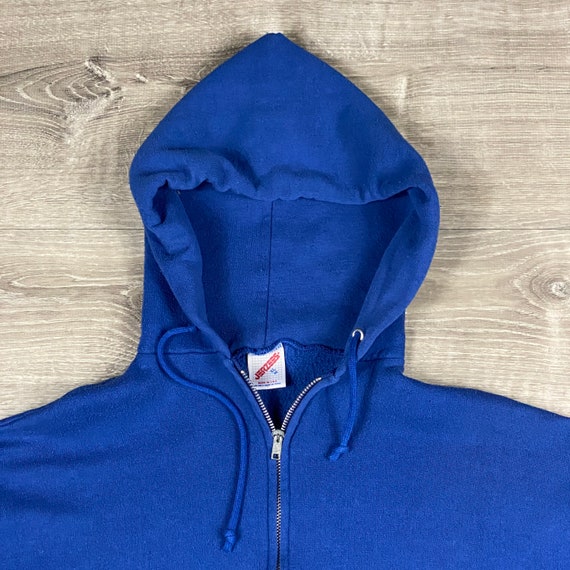 1980s Royal Blue Jerzees Zipper Hooded Sweatshirt… - image 3