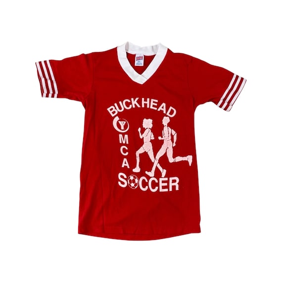 90s Buckhead YMCA Soccer Jersey 3 Stripes V-Neck … - image 1