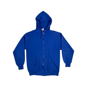 1980s Royal Blue Jerzees Zipper Hooded Sweatshirt (M)