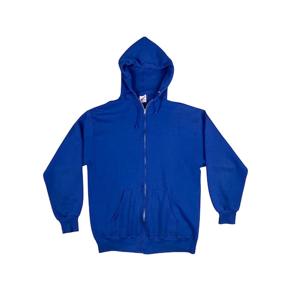 1980s Royal Blue Jerzees Zipper Hooded Sweatshirt… - image 1