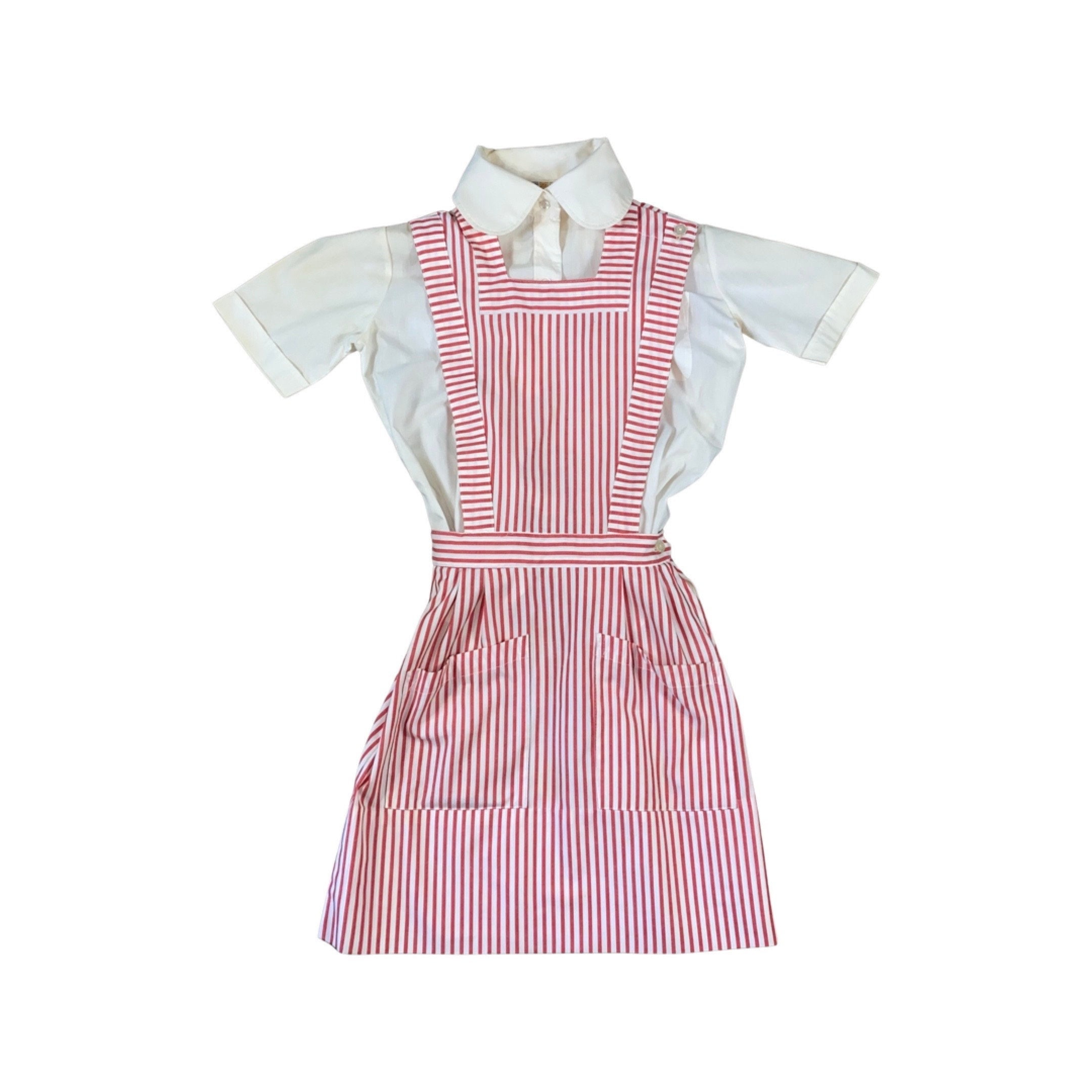 1970s Candy Striper Hospital Volunteer Uniform Dress & Blouse (Size 8)
