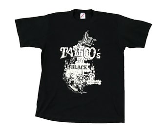1990 Tattoo's by Black Skull Tattoo Shop Scott W Black T-Shirt (M/L)