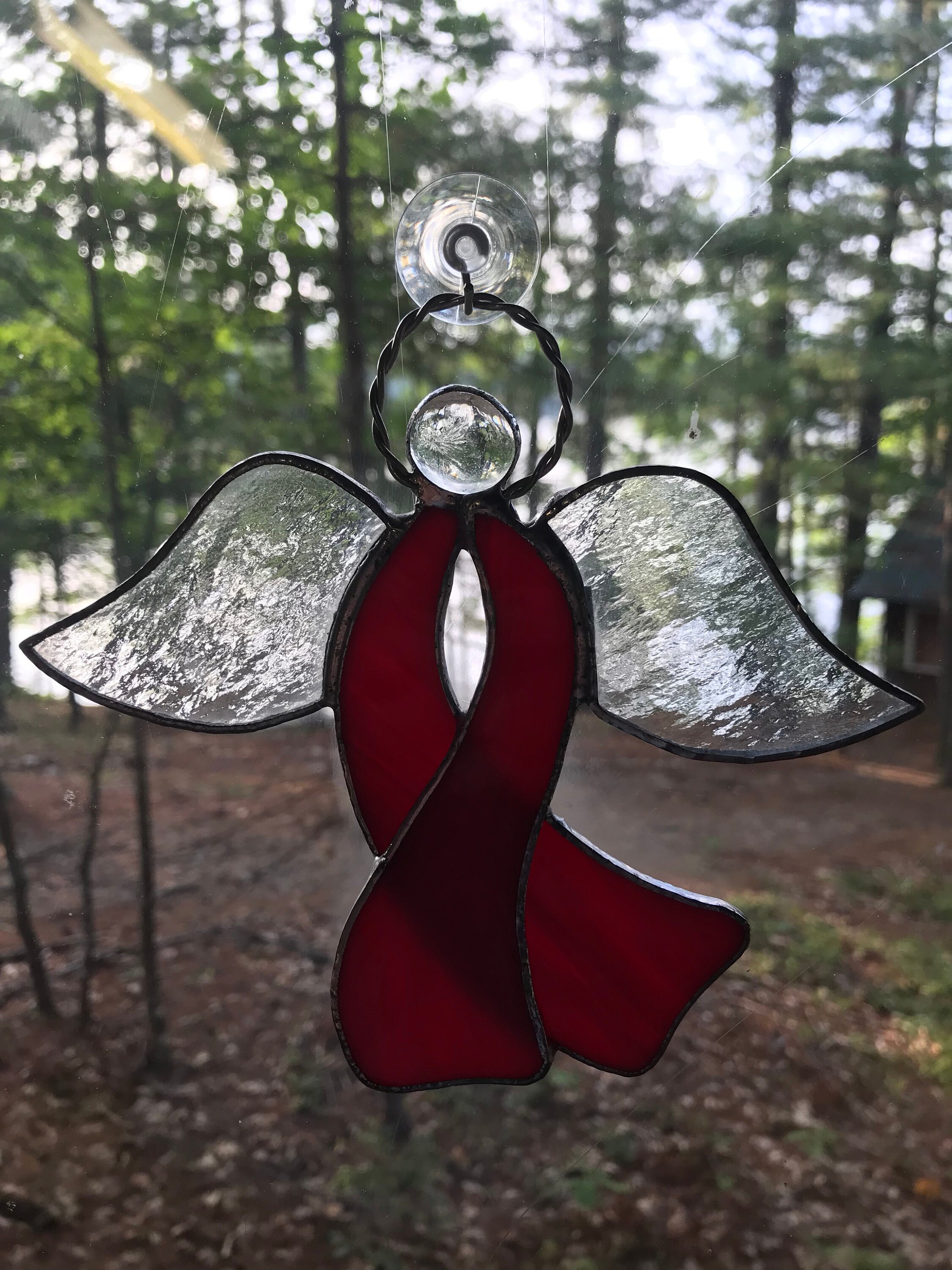 Angel Stained Glass Awareness Breast Cancer Auto Mirror to Children and