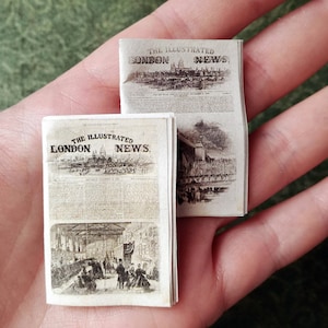 miniature newspaper, dollhouse study, dollhouse newspaper, victorian dollhouse, mini newspapers set of 2, twelfth scale, dollhouse ephemera