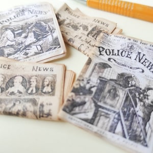 Miniature newspapers, Instant Download 1:12 scale Victorian dollhouse props, Police news, 19th Century Dolls House decor