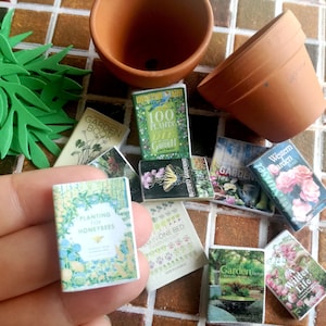 Dollhouse books, twelfth scale, set of 10 dollhouse miniature gardening books, for 1 inch scale greenhouses and studies