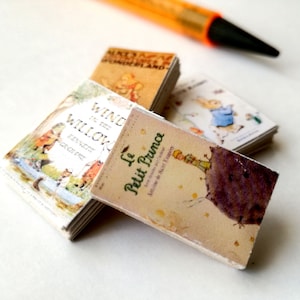 Lot de livres miniatures pour maison de poupée livresque à l&#39;échelle 12 pépinière petite poupée bjd les enfants étudient le lapin alice au pays des merveilles peter petit prince