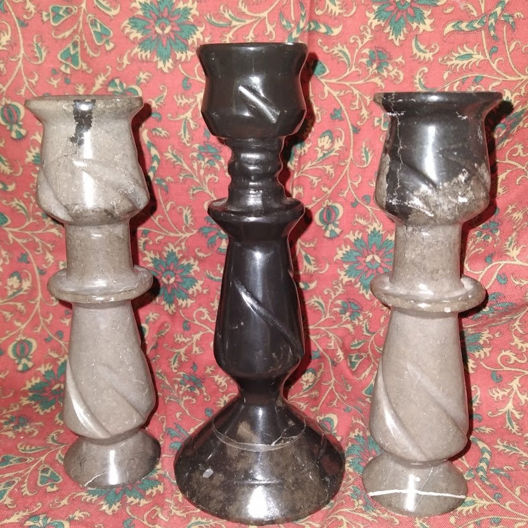 Vintage Marble Candlestick Holders Set of 3 Etsy