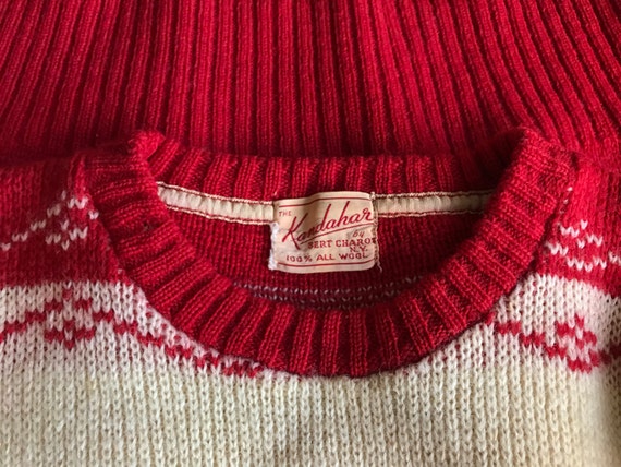 1950s mid century  Red & Cream  Pullover Sweater - image 4