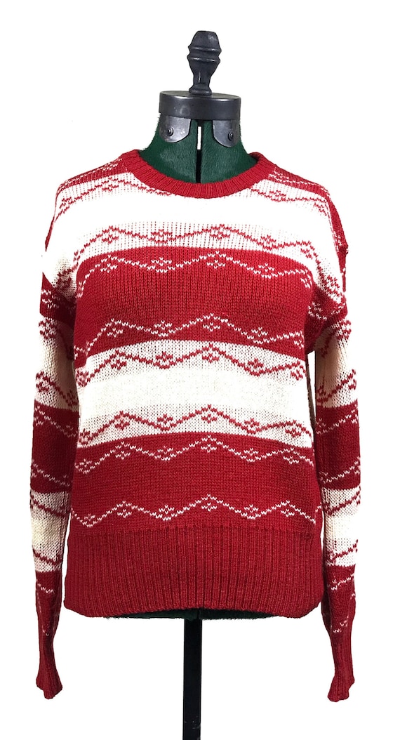 1950s mid century  Red & Cream  Pullover Sweater