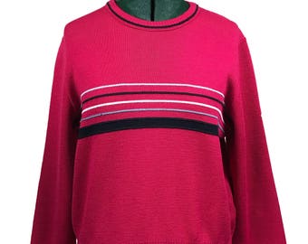 Demetre, suéter de esquí vintage, media de mujer, lana virgen pura, rayas rojas y negras