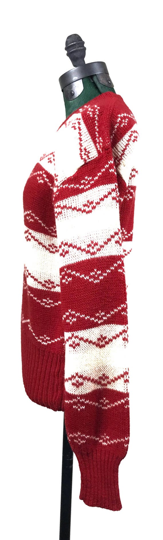 1950s mid century  Red & Cream  Pullover Sweater - image 3